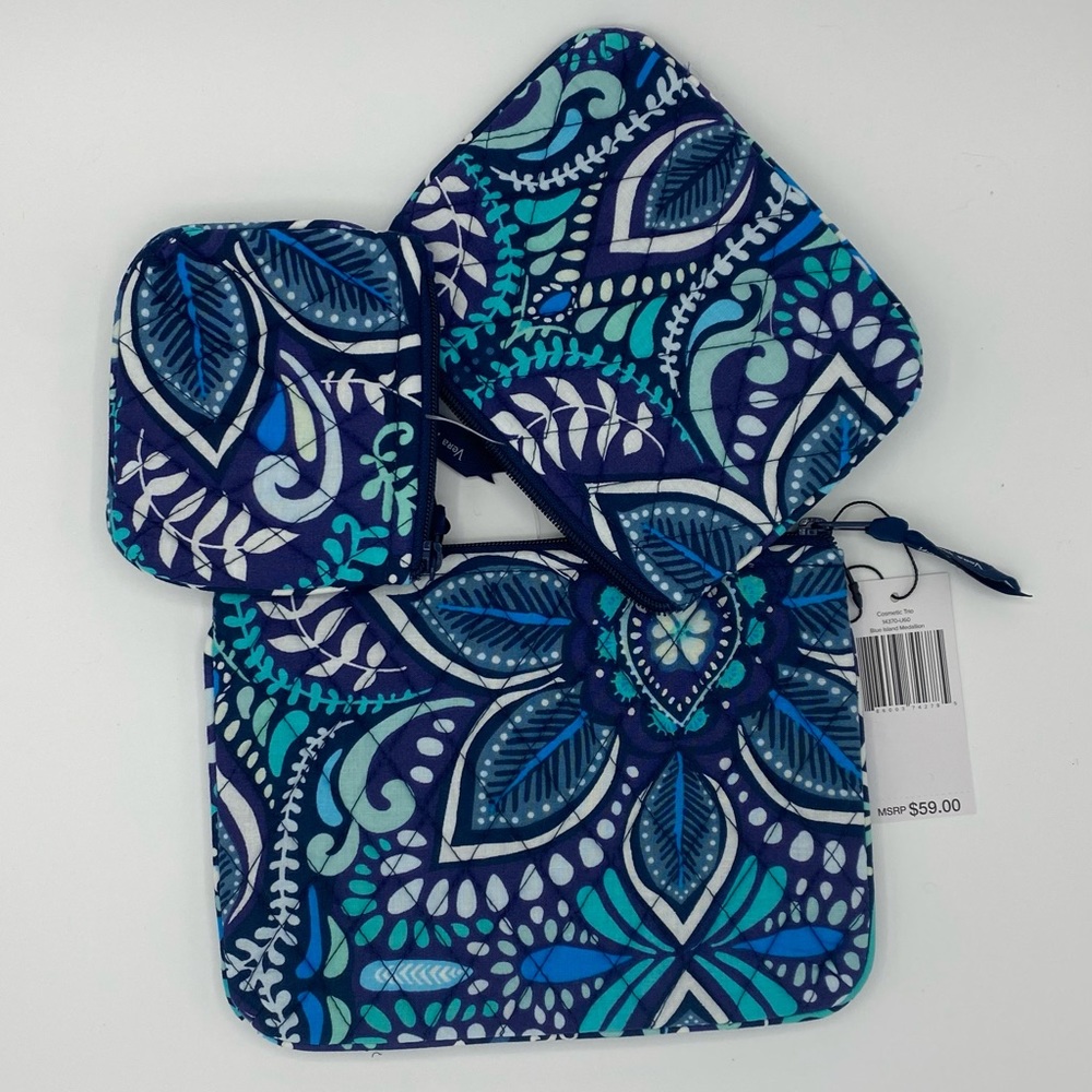 Vera Bradley Cosmetic Trio Bags - Blue Island Medallion